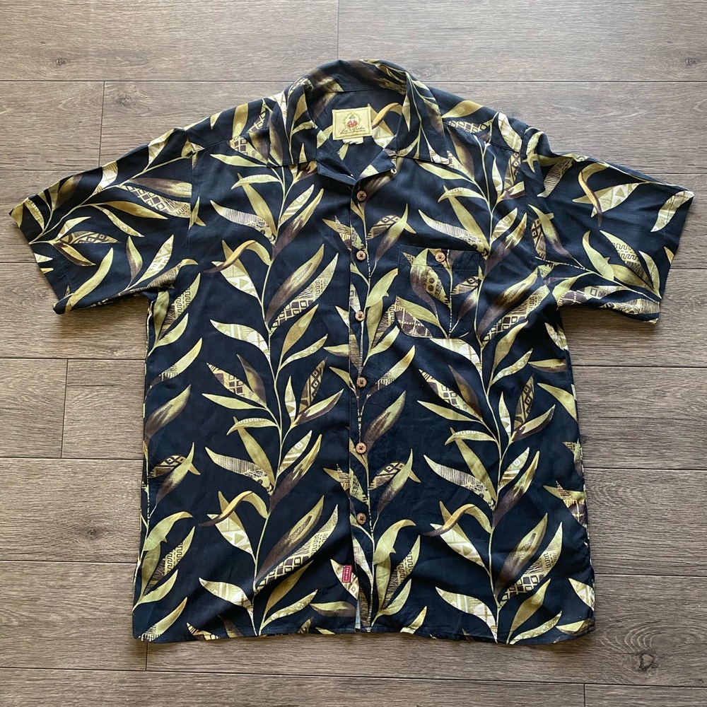 Joe Marlin Vintage Original Outfitters Hawaiian Polo Men’s Large Black And Green